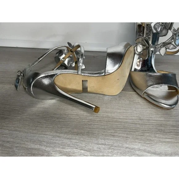 Badgley Mischka Women’s 4.5 inch 3D flower Stilettos Pumps Silver Size 5M - Picture 6 of 7